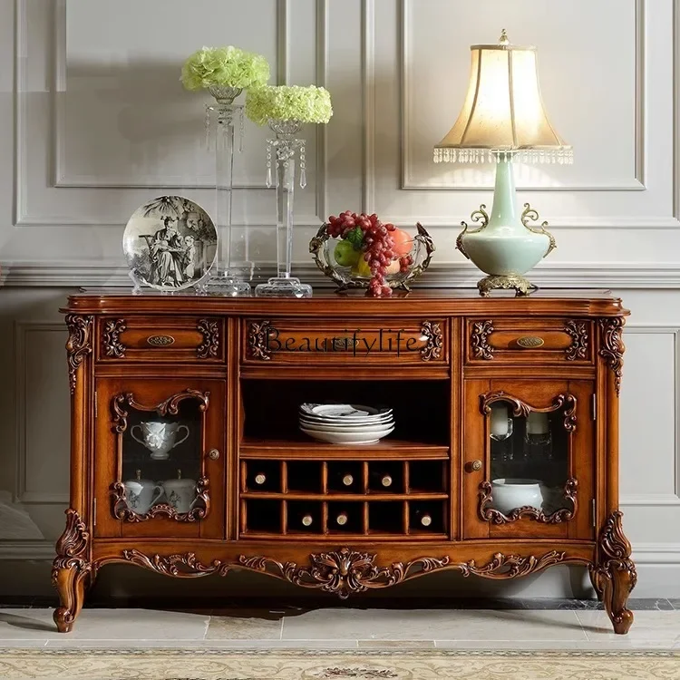 

LEuropean-style carved dining side cabinet American-style old high-end storage cabinet