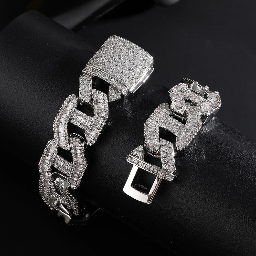 

Трапециевидная кубинская цепочка с полным покрытием, браслет с кубическим цирконием, мужские наручные цепочки, браслет на ногу, браслет в стиле хип-хоп, роскошная изысканная цепочка