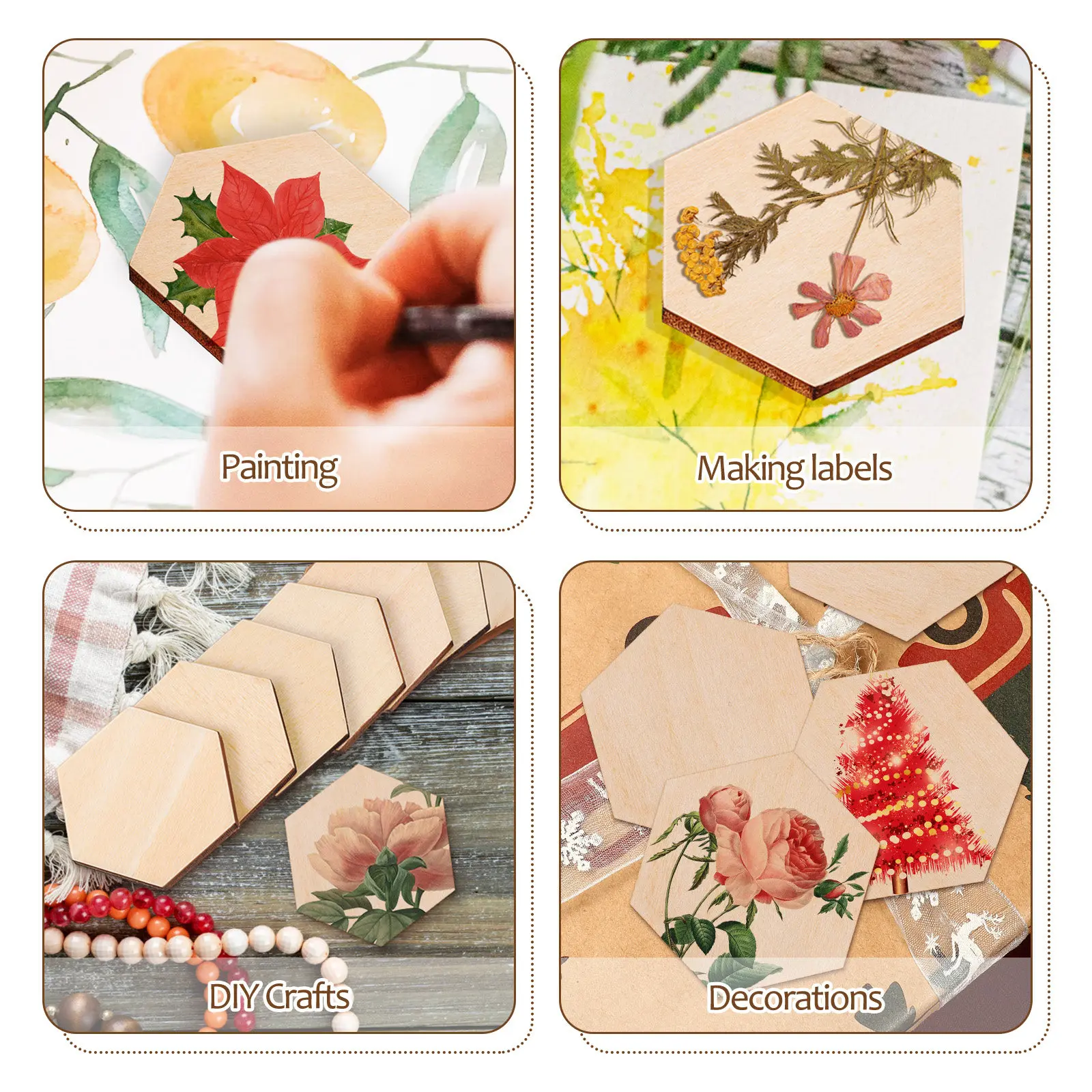 

200Pcs Beech Wood Slices Hexagon Unfinished Craft Pieces Smooth DIY Wooden Ornaments for Wall Decor Home Decoration