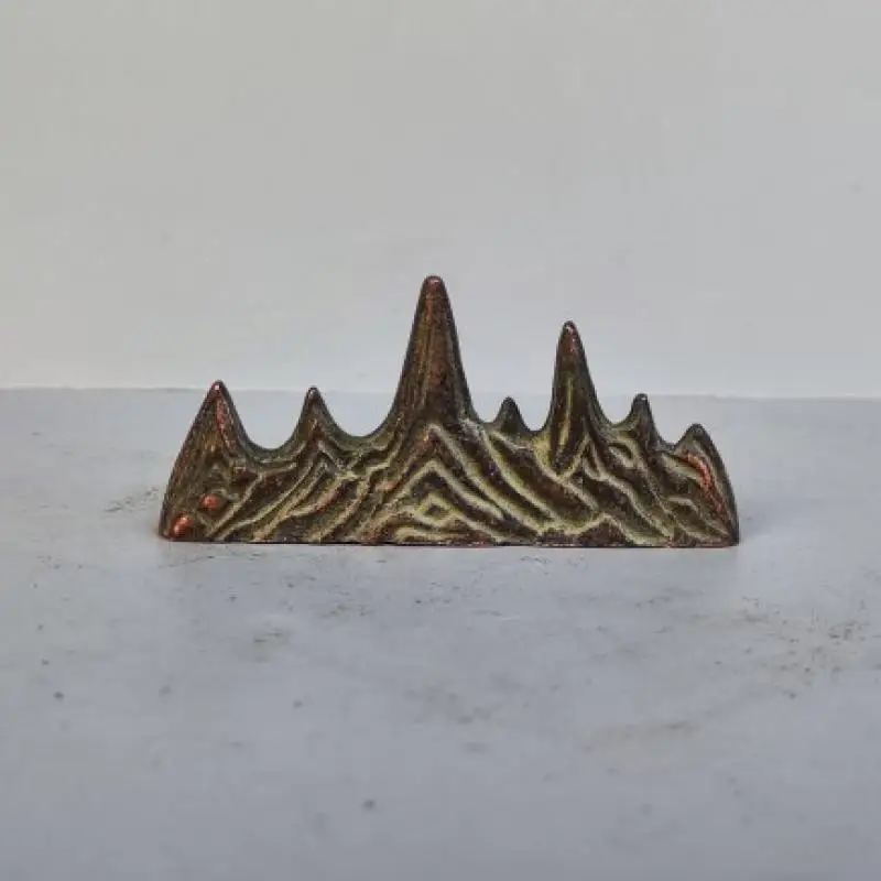 Solid Brass Mountain Brush Rest Chinese Scholar Studio Pen Holder Mountain Range Paperweight Zen Desk Decor