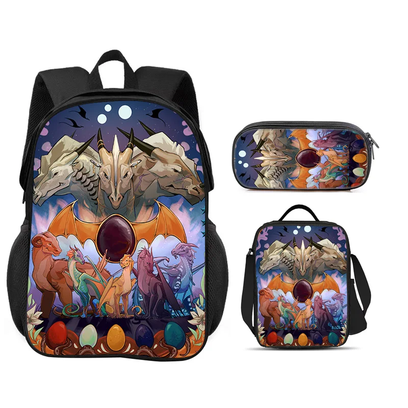 Wings of Fire 3Pcs Set backpack pencil case ice pack large capacity cartoon printed elementary school boys or girls trendy style