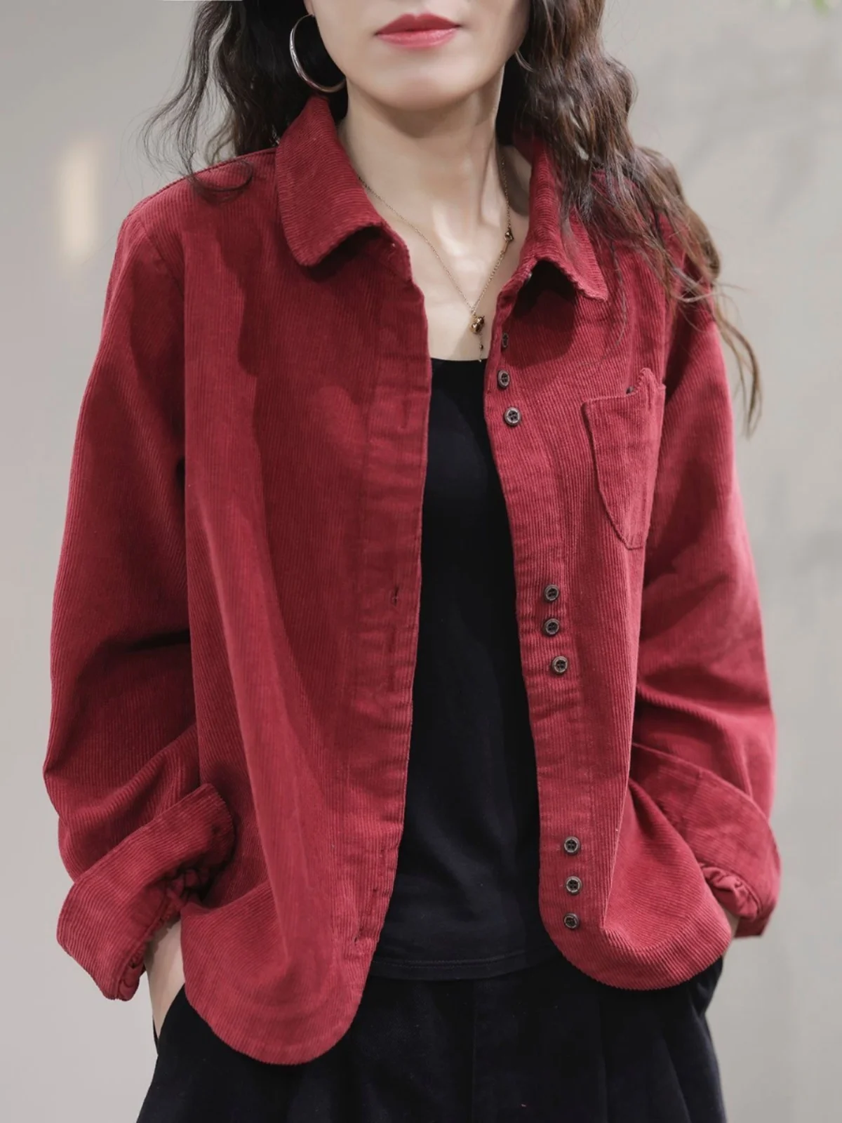 春のファション カジュアル レディース ベルベットコート アーティスティック スリーブ ロングスリーブ カラー レギュラーフィット 通勤 スリーブ 無地