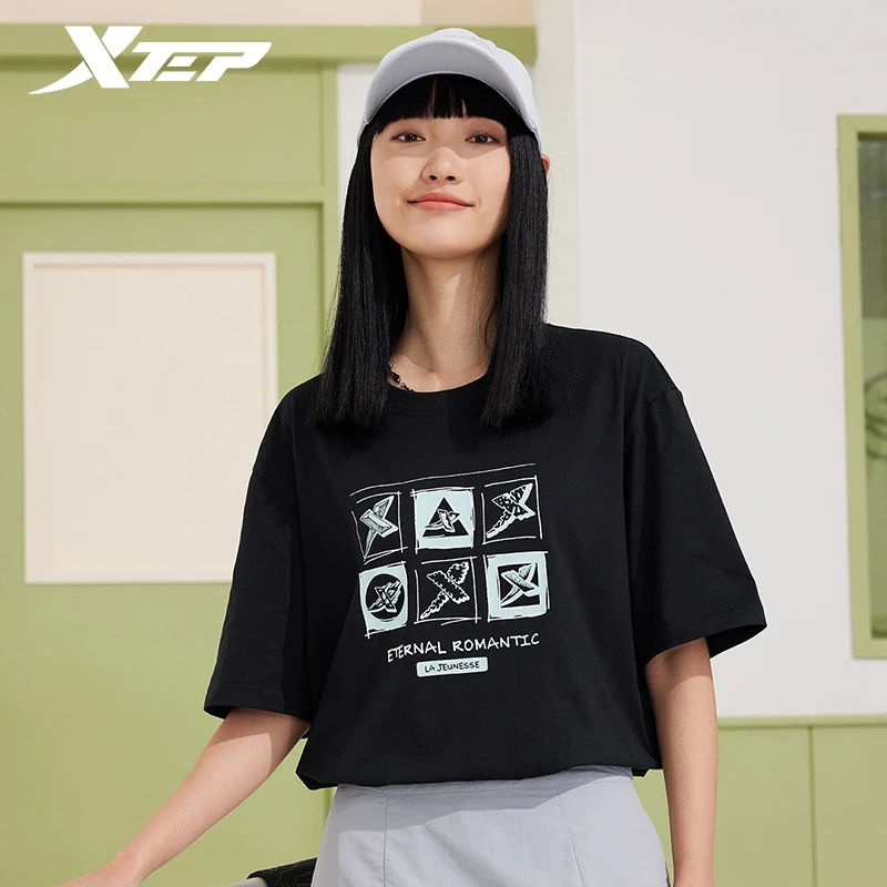 Xtep Short Sleeve Knitted Shirt For Men And Women 2024 Summer Casual Unisex T-shirt Everyday Soft Outdoor Tops 876227010155