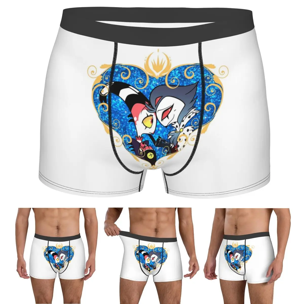 

Boxer Underpants Shorts Helluva Boss Stolas And Blitzo Heart Frame Panties Male Comfortable Underwear for Homme Man Boyfriend