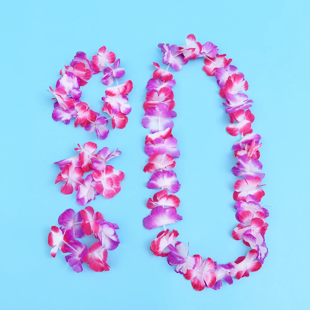 

3Set Hawaii Leis Garland Kit Dual-Color Artificial Flowers Wreath Neck Head Wrist Decor Tropical Luau Party Supplies Rosy Purple