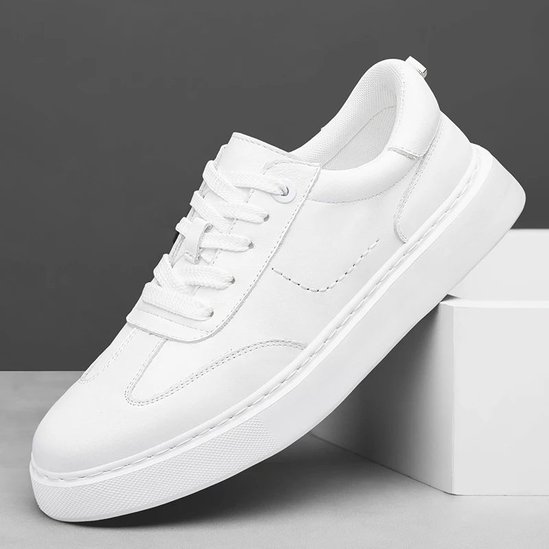 Baskets décontractées en cuir véritable pour homme, chaussures de skate à lacets pour l'extérieur_voghion.com