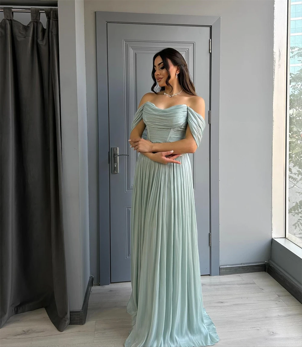 

Customized Sexy Green Organza Evening Dress Formal Sweetheart Off the Shoulder Party Dress Sexy Straight Sweep Train Prom Dress