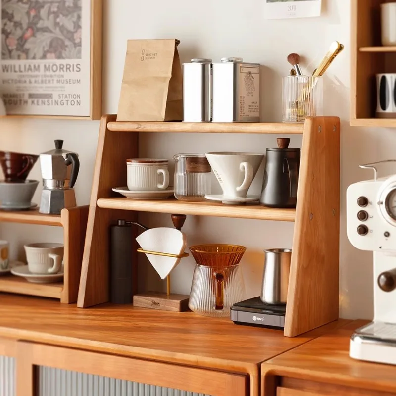 Scandinavian Solid Wood Multi-Tier Storage Shelf Cup Holder Coffee Corner Organizer Display Rack for Mugs And Cups Living Room