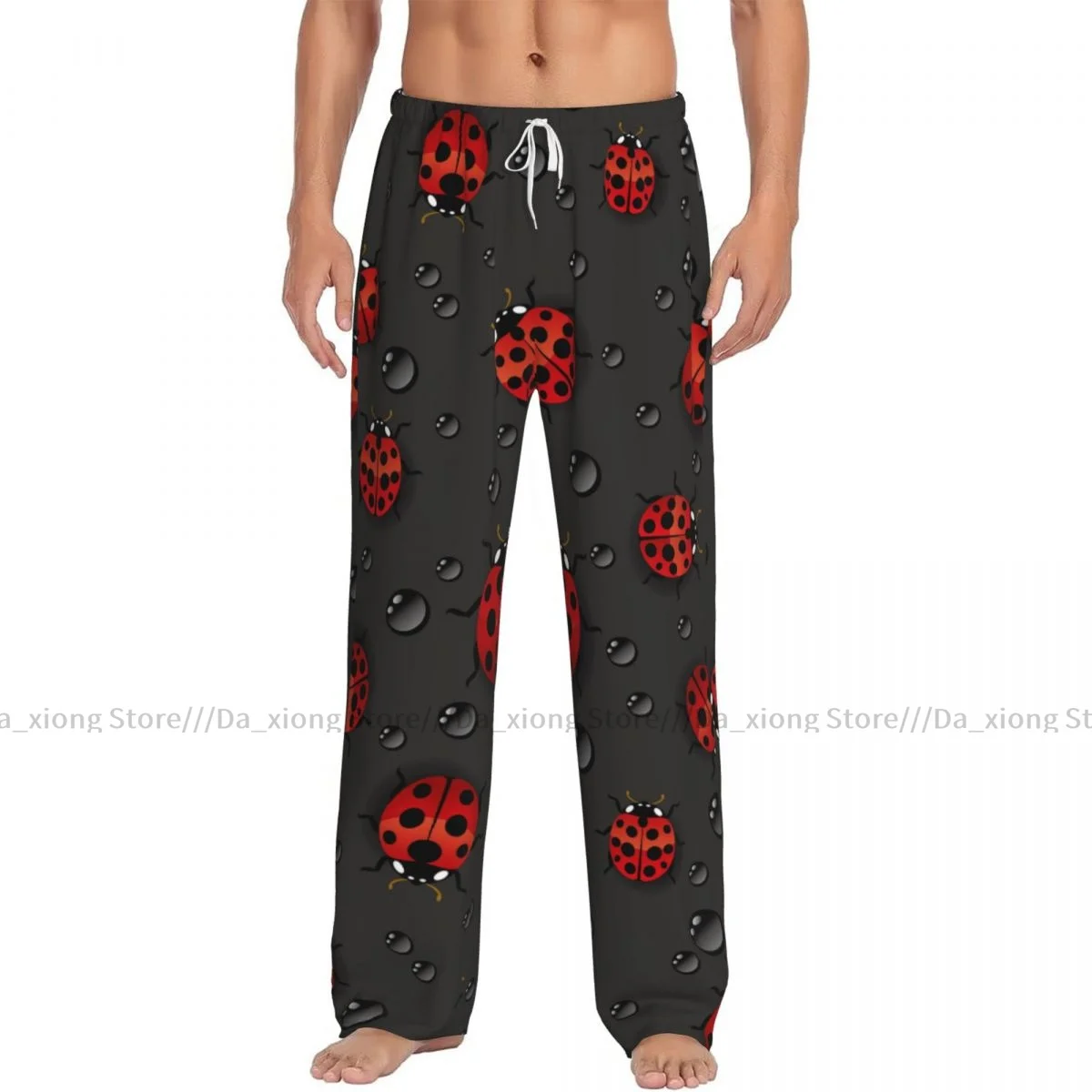 Men's Sleepwear Loose Sleep Pants Pajamas Red Ladybugs With Water Drops Long Lounge Bottoms Casual Homewear