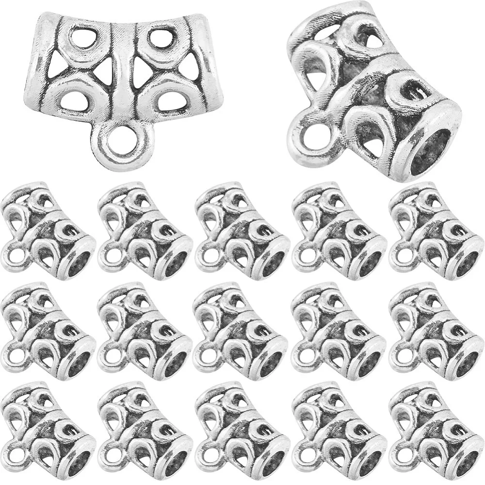 

160Pcs Style Alloy Tube Bails Loop Bails Bail Beads Tube Cadmium Free Lead Free Silver 9~9.5x11.5~12x5~5.5mm