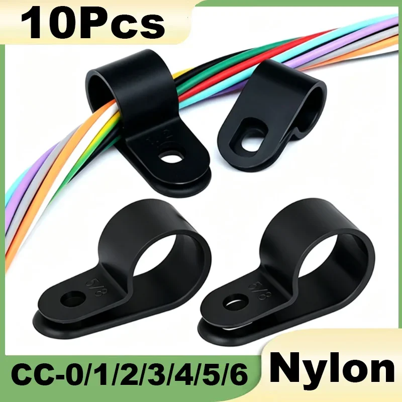 10Pcs CC-0/1/2/3/4/5/6 Wire Hose Tube R-Type Black Nylon Cable Clamp Organizer Cord Clips Locking Wire Dia 3.2mm-25.4mm