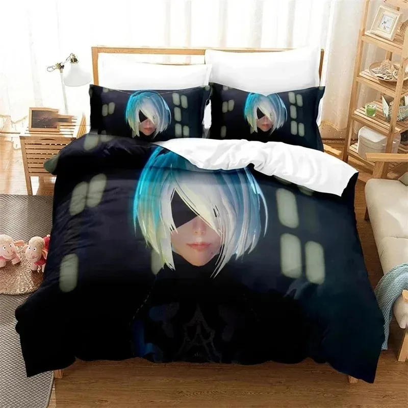 3D Printed NieR Automata Bedding Set,Duvet Cover Comforter Bed Set Quilt Cover Pillowcase,King Queen Twin Size Boys Girls Adults