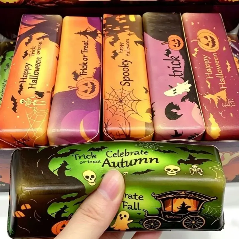 2PCS Halloween Butter Sticks Squishy Toys Pumpkin Hot Happy Halloween Printed Butter Squeeze Toys Stress Relief Party Favors ﻿