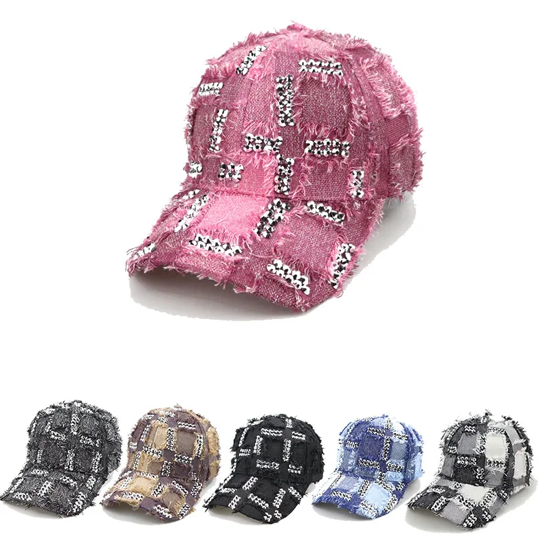 novo-bone-de-beisebol-feito-a-mao-com-strass-bone-feminino-personalizado-em-xadrez-estilo-chanel-moderno-e-elegante