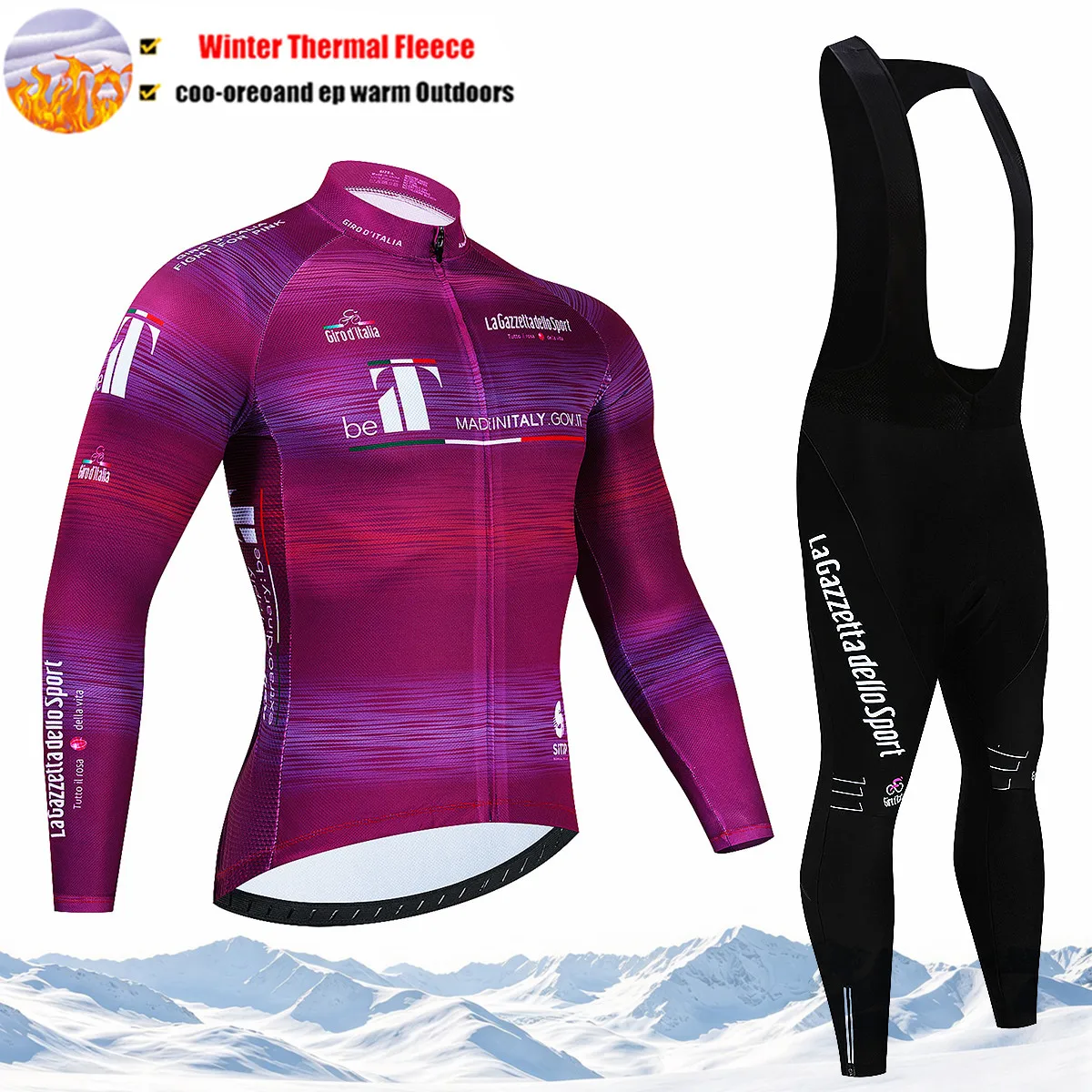 Bike Suit Tour De Italia Giro Winter Thermal Fleece Long Sleeve Cycling Jersey Set Bib Pants Ropa Ciclismo Bicycle Clothing MTB