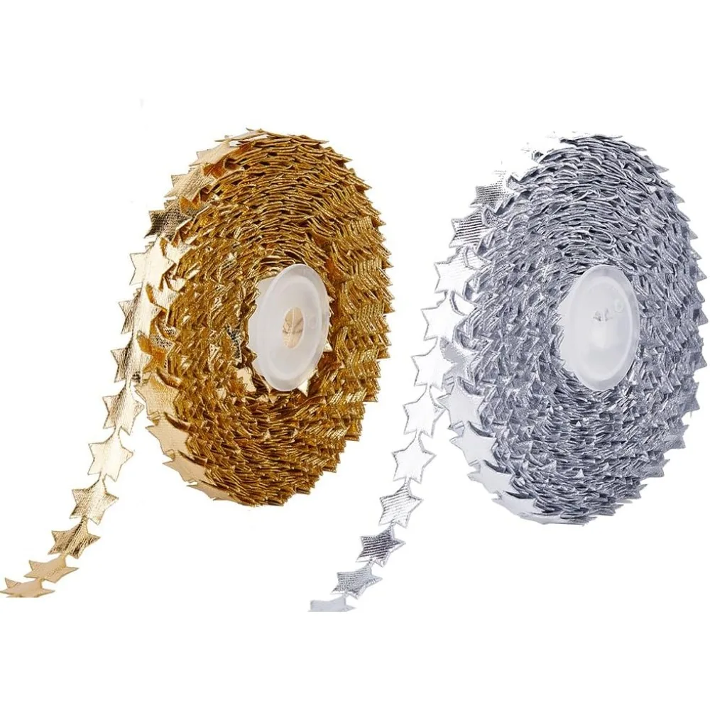 2 Rollen, 2 Farben, Stoff-Spitzenbänder mit Sternmuster, Deko-Spitzenbänder, gemischte Farben, 1/2 Zoll (14 mm), 10,94 Yards (10 m)/Rolle, 1 Rolle/Farbe