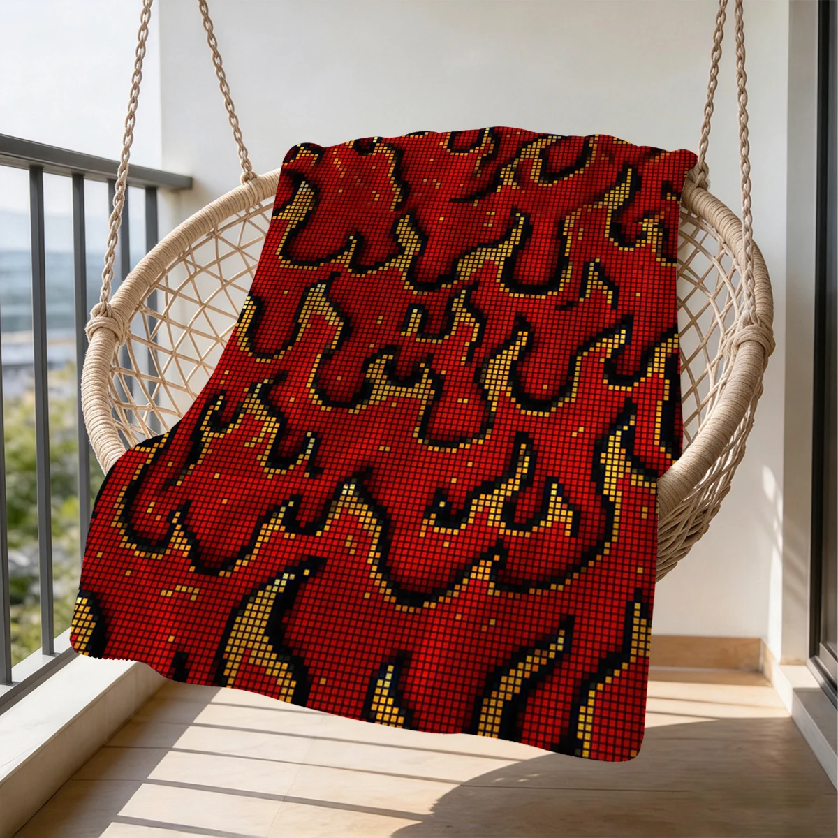 Fire Mosaic Flannel Blanket Warm Soft Halloween Christmas Couch Warm Cozy Decorative Decor Gift for All Season
