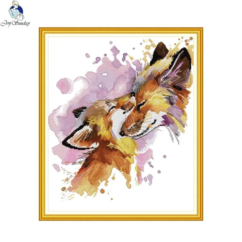 

Joy Sunday/вышитый крестиком лисички с животным принтом; Комплект для мамы и ребенка; Aida 14CT 11CT; Тканевый комплект для шитья; Подарки