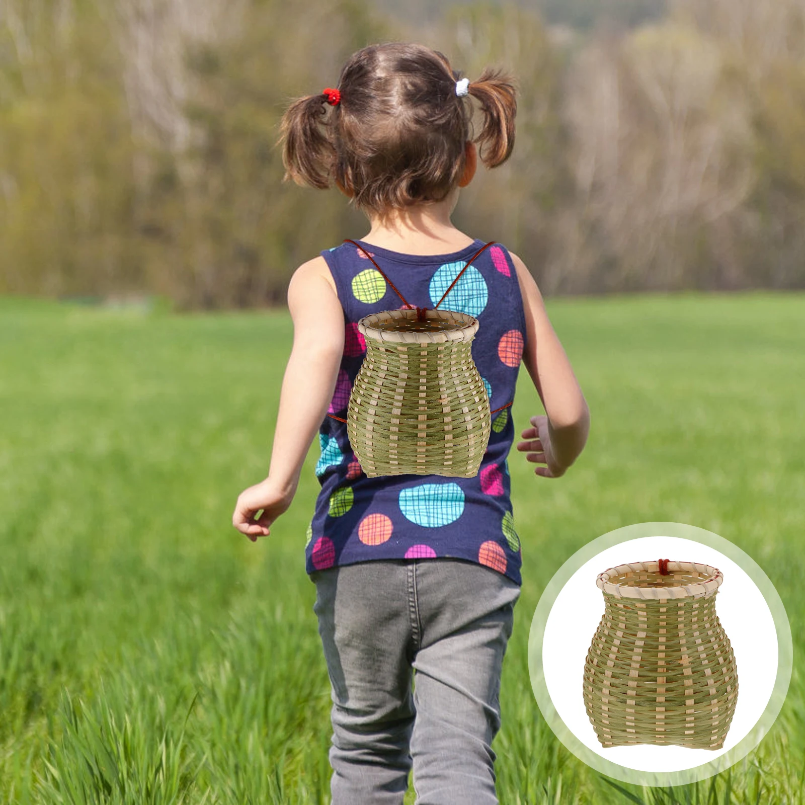 

Bamboo Woven Back Basket Eco-friendly Wedding Backpack Beautiful Edge Design Mini Gift Small with Handle