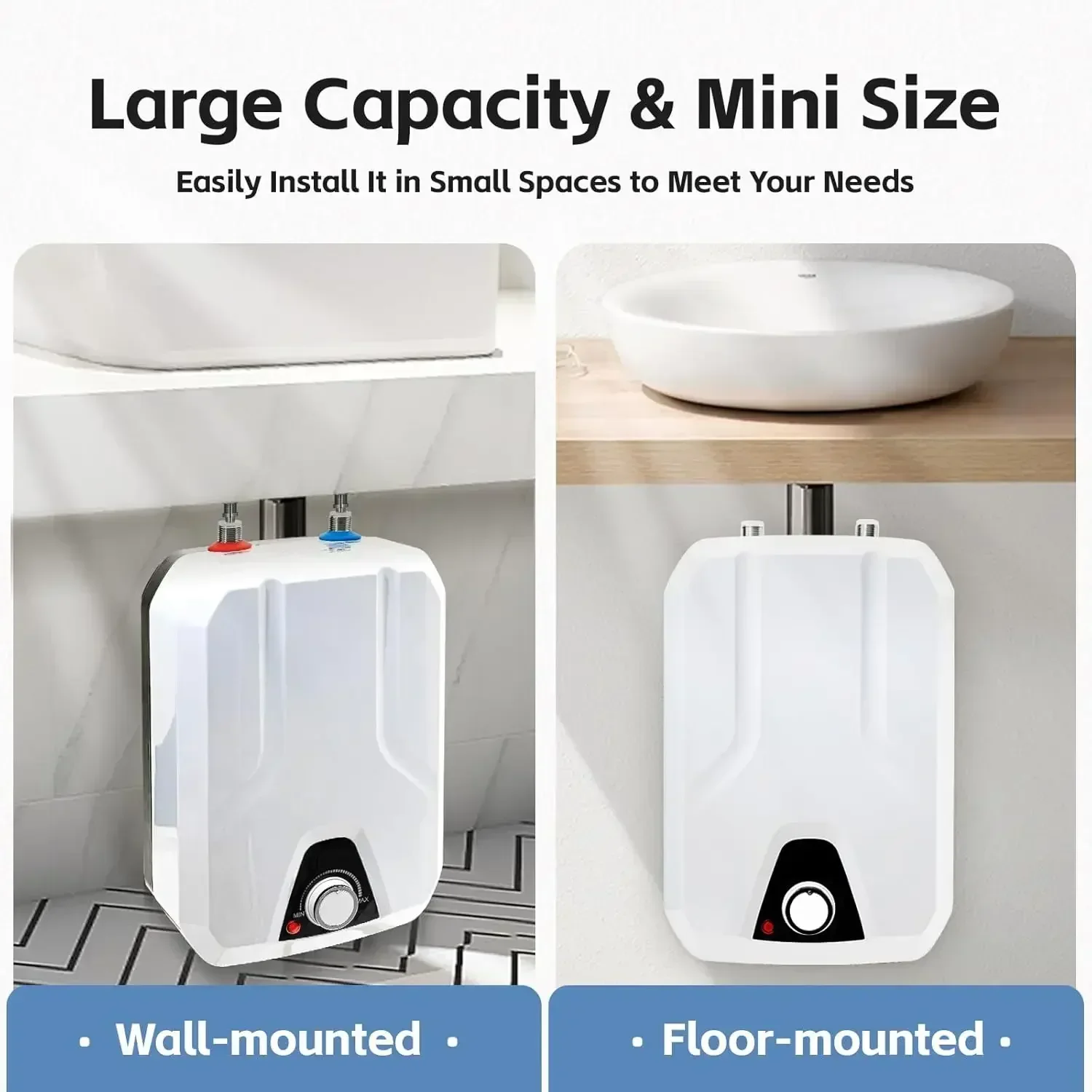 Mini aquecedor de água elétrico instantâneo, aquecedor de água quente à prova d'água 1500w para banheiro, cozinha, chuveiro, temperatura ajustável