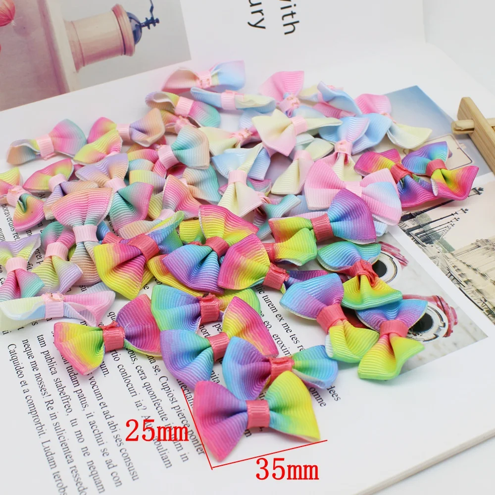 30Pcs/lot multicolor Pringting Ribbon Bow Pet Bowknot Craft ONLY BOW NO CLIPS DIY Wedding Decor Mini Small Bowtie