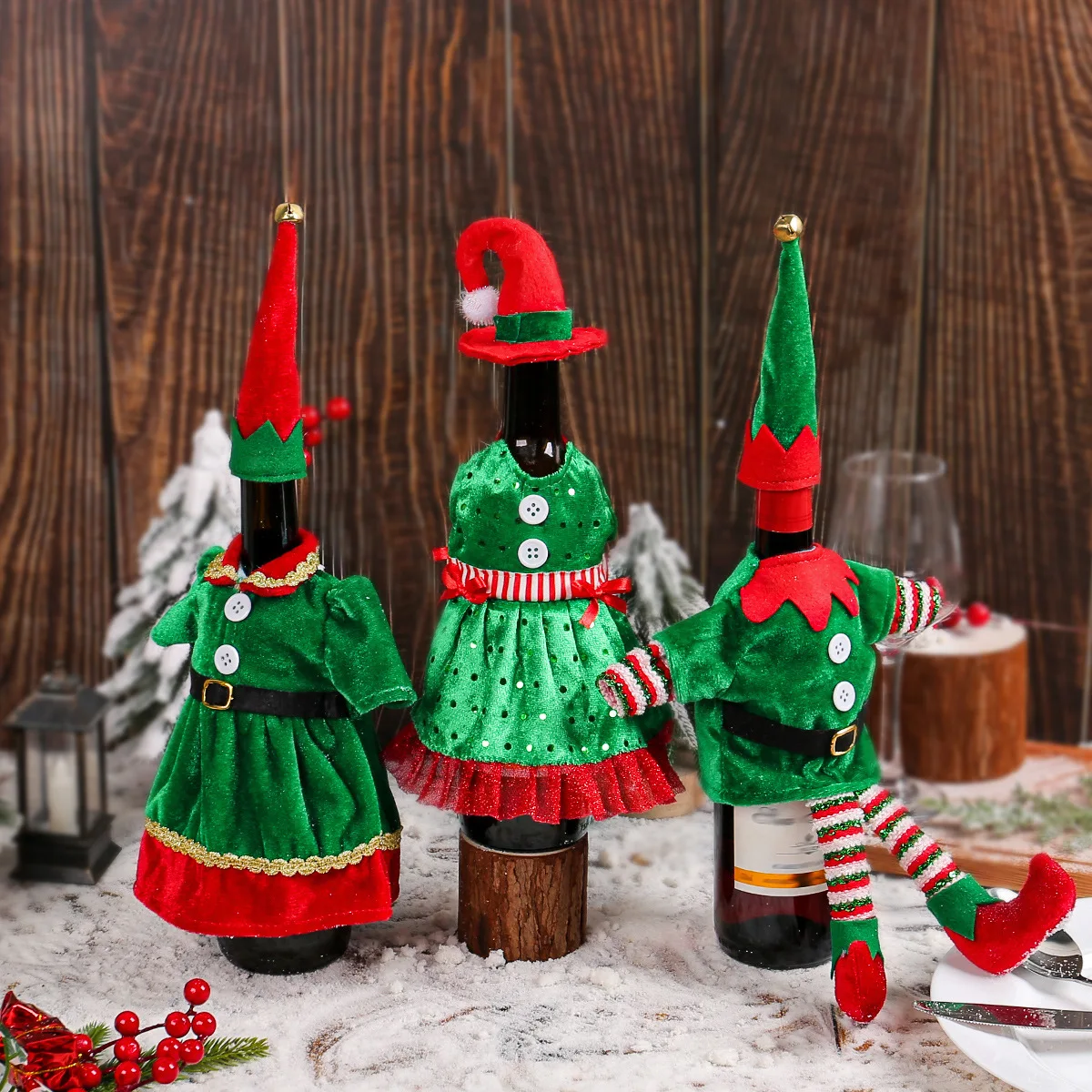 Christmas Elf Costume Wine Bottle Set Decorative Ornaments Christmas Cute Red Wine Set Table Atmosphere Decoration Props