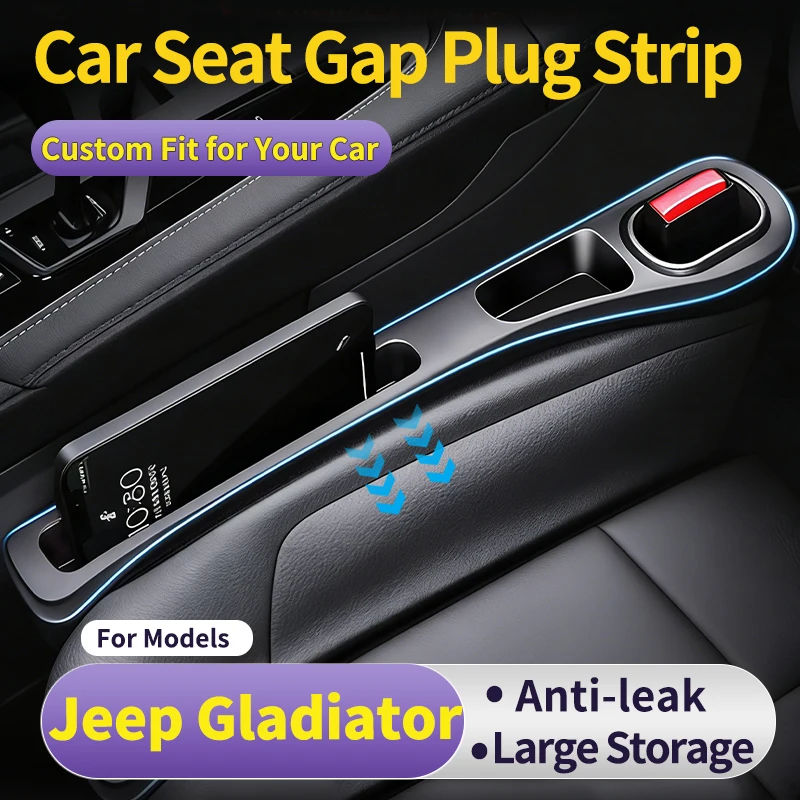 Custom Fit for Jeep Gladiator Car Front Seat Gap Filler Side Crevice Storage Space-Saving Plug and Play 2PCS Storage Organizer