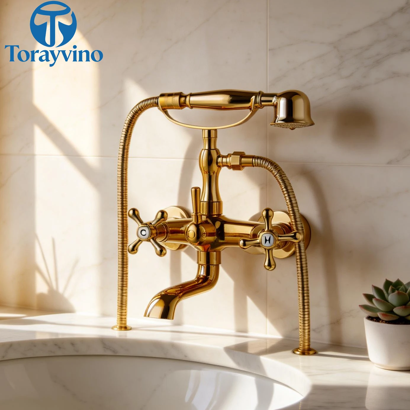 

Bathtub Faucet Shower Set Wall Mounted Mixer Double Handles Golden With Hand Holder Shower Bathtub Tap Basin Faucets