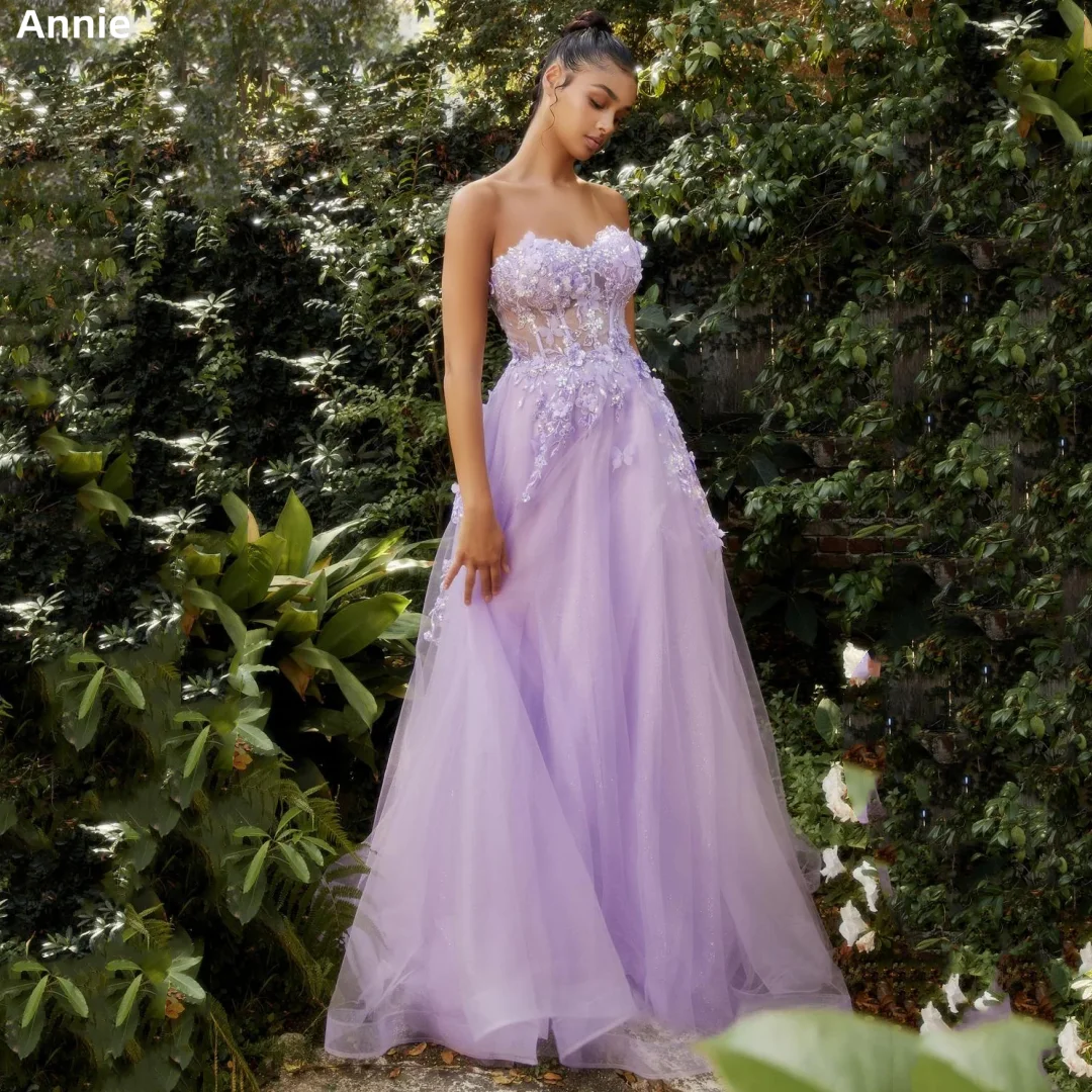 Annie Strapless Tube Top فساتين السهرة Length And Ground Vestidos De Noche 3D Three-dimensional Decals Custom Prom Dress