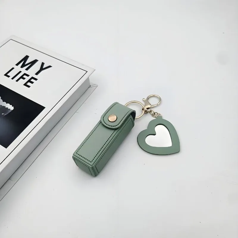 Portable lipstick mouth red envelope new gift leather zero wallet key chain pendant girls love mini makeup mirror