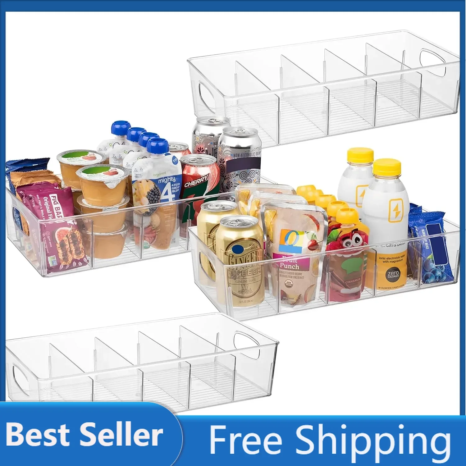 ClearSpace Plastic Pantry Organization and Storage Bins with Removable Dividers – 4 Pack XL Perfect Kitchen Organization