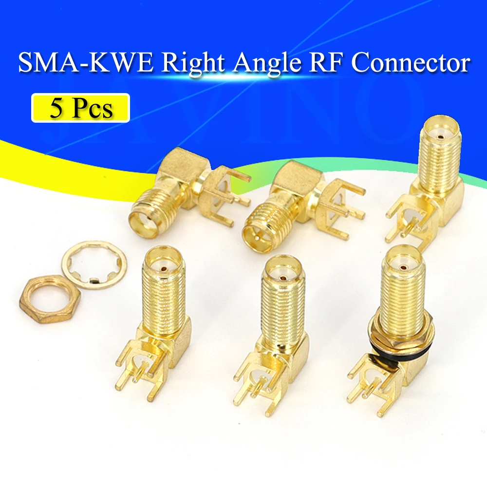 Javino 5pcs SMA female Thru Hole plug Right Angle 90 DEGREE ( SMA-KWE ) PCB Mount connector RF adapter best quality.