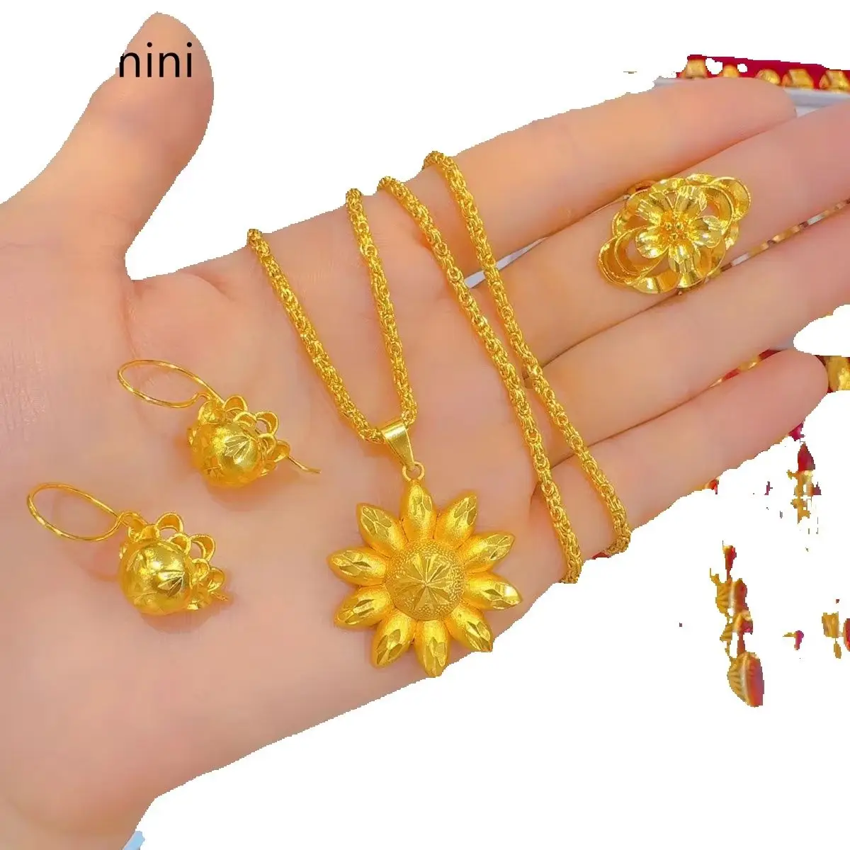 

New French Dubai High end 24K Gold Plated Necklace Earrings Exquisite Wedding Engagement Party Jewelry Set for Lovers 567