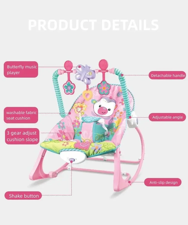 Chaise en peluche réglable pour bébé, transat pour nouveau-né et enfant en bas âge, avec musique et vibration