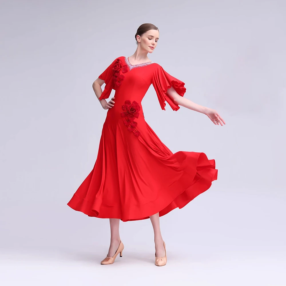 

Custom High-end Ballroom Dance Dress 2025 New Women Waltz Practice Clothes Red Modern Dance Competition Stage Dancewear Costumes