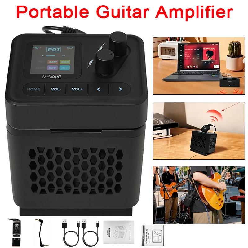 M-VAVE Portable Pocket Guitar Amplifier Built-in Rechargeable Speaker MultiEffects Pedal Processor for Guitar Beginners