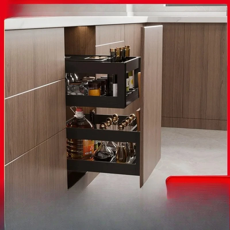 Kitchen cabinets, pull-out baskets, narrow cabinets, seasoning baskets, open-door cabinets, pull-out shelves, narrow cabinets