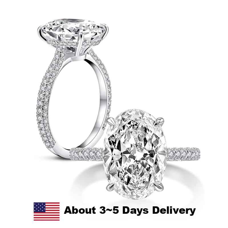 

5CT Oval Cut Half Eternity Solitaire Ring Zircon for Women 925 Sterling Silver Engagement Wedding Band Rings Anniversary Gifts