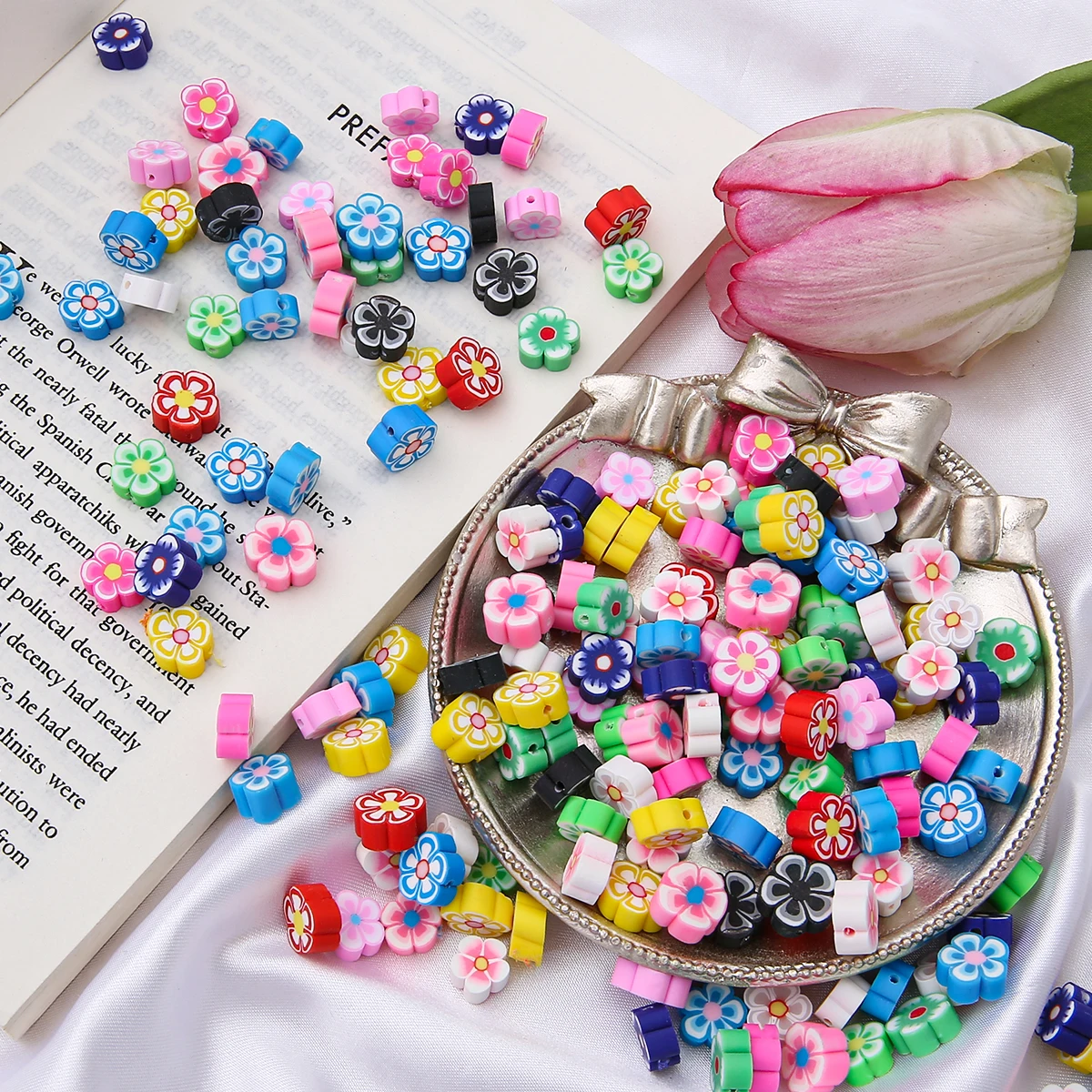 

30pcs 10mm Flower Cute Polymer Clay Beads Handmade Clay Loose Spacer Beads For Jewelry Making Bracelet Necklace DIY Accessories
