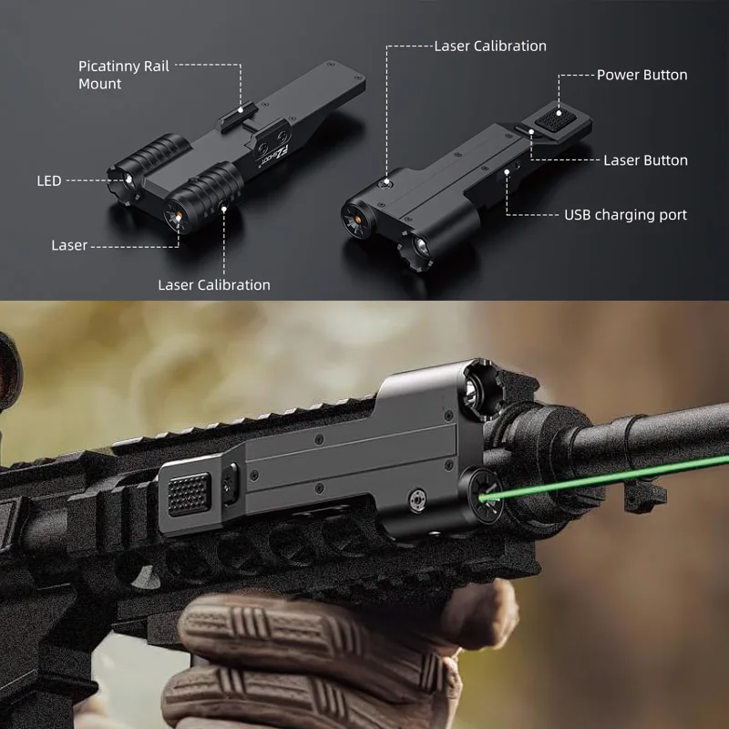 

1600 Lumen Rifle Light Laser Combo Green Laser Light Combo USB Rechargeable Tactical Flashlight Rifle Strobe Mode Picatinny Rail