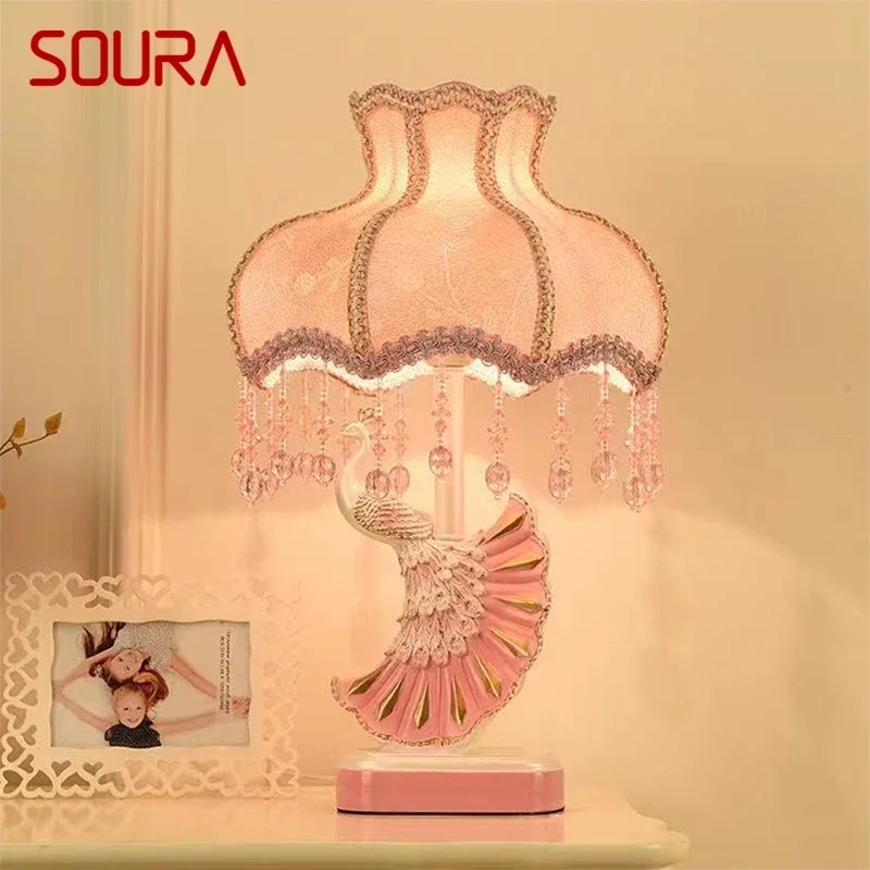 SOURA European Peacock Table Lamp Luxurious Living Room Bedroom Girl's room Villa Hotels LED Creativity Bedside Desk Light