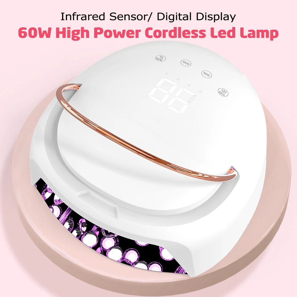 60W Professional Wireless Cordless Rechargeable  LED Nail Lamp,Nail Lamp Gel Nail Curing Dryer Light for Nails with 42 Beads