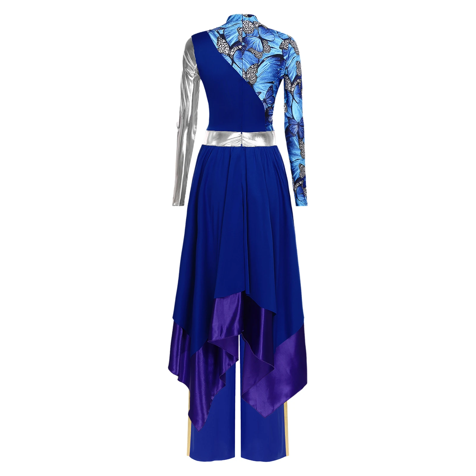 فستان رقص مدح الليتورجي للسيدات، فستان مطبوع بأكمام طويلة وحاشية غير منتظمة مع بنطال ذو قصة أرجل واسعة، ملابس رقص