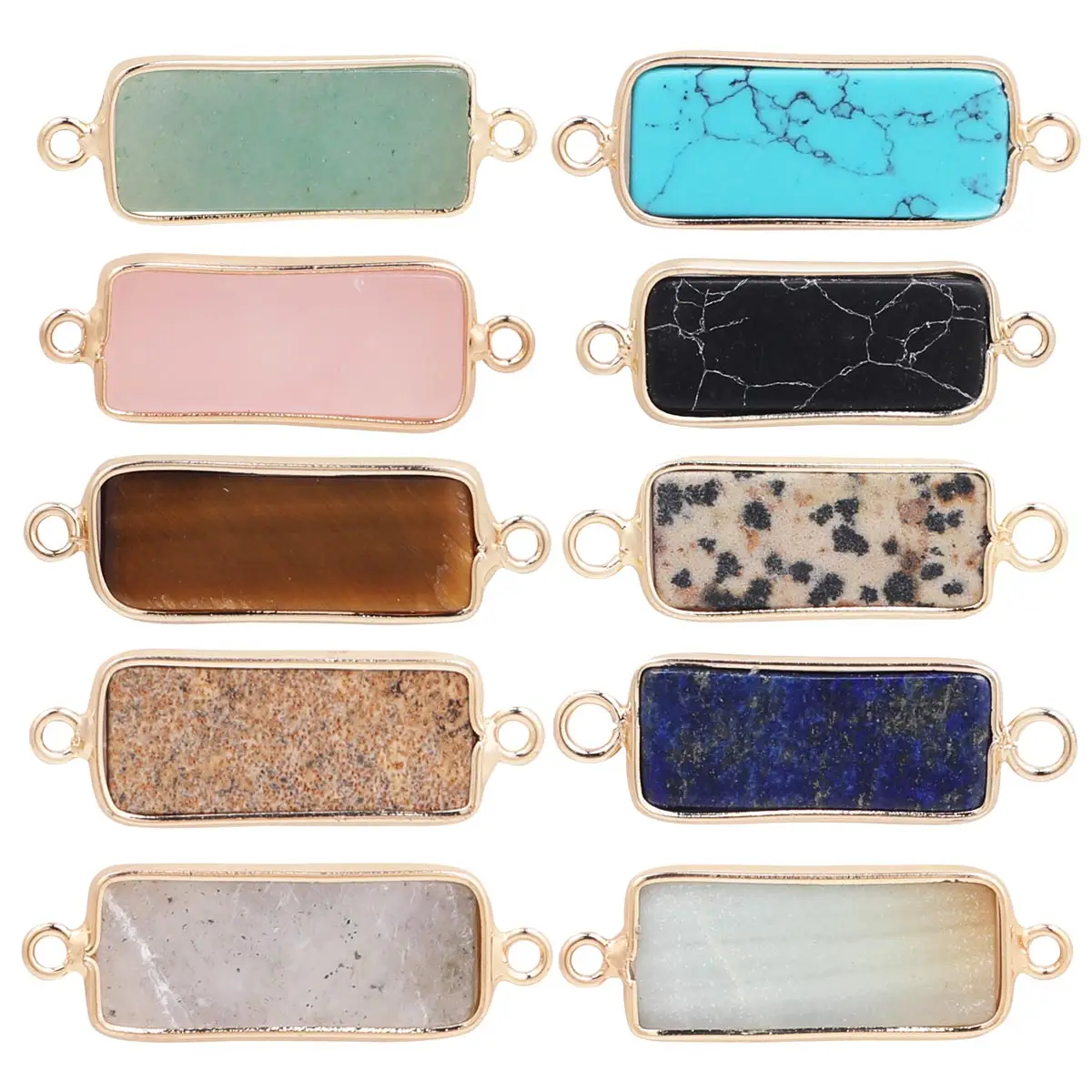Natural Stone Charms Connector Double Hole Rose Quartzs Amazonite Pendant for Jewelry Making DIY Necklace Earring Size 10x27mm