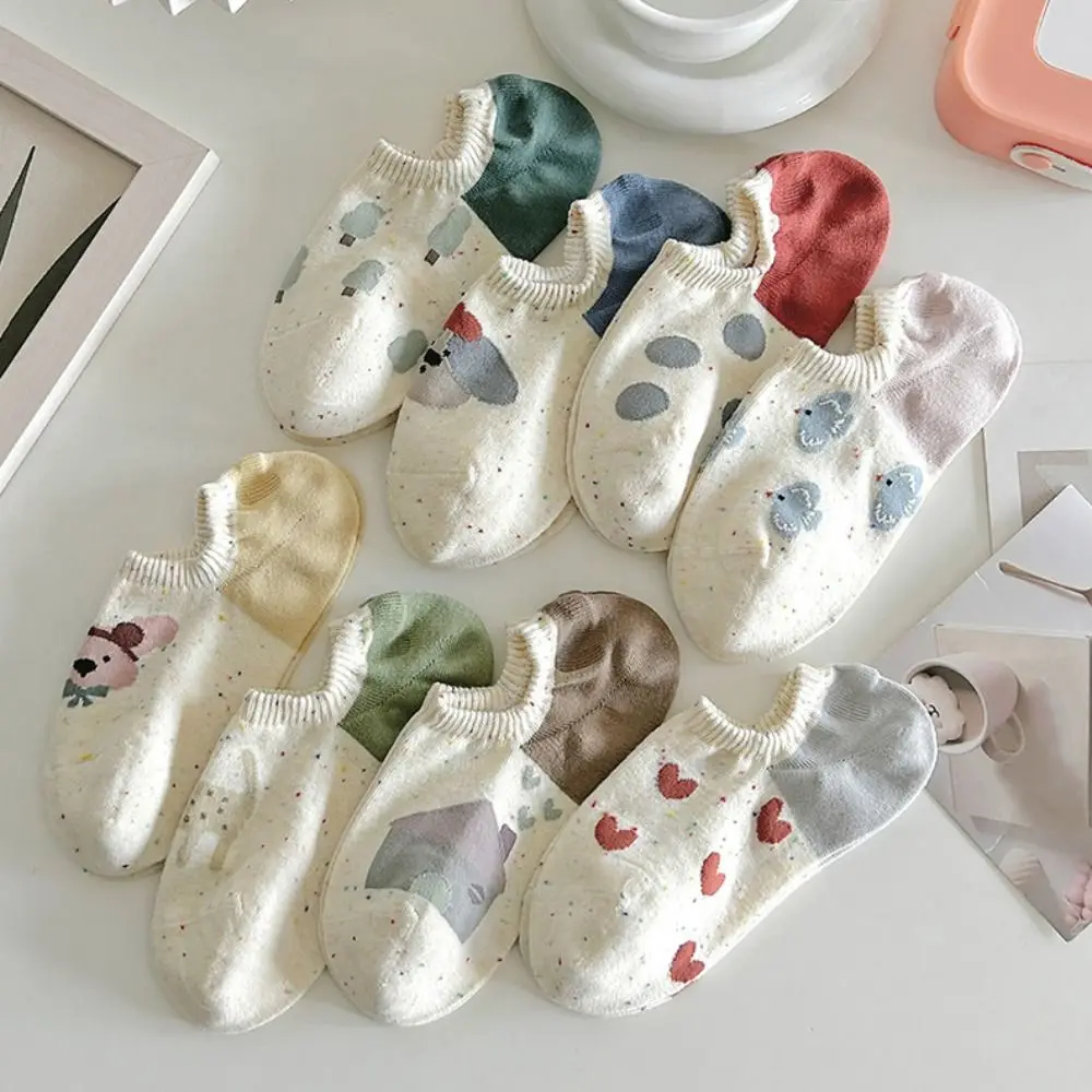 

8Pairs Heart Cartoon Ankle Socks Bear Dog Invisible Love Short Tube Socks Female Hosiery Dots Women's Boat Socks Sports