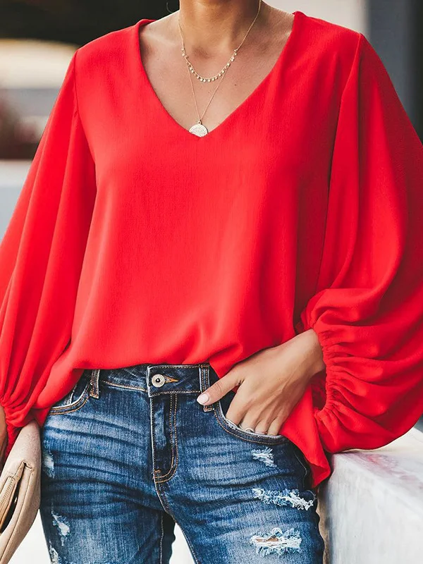 

Autumn Color V-Ne Loose Blouse Faion Casual Tops Street Sle Long Sve Regular Fit Other Material Women's Sweater