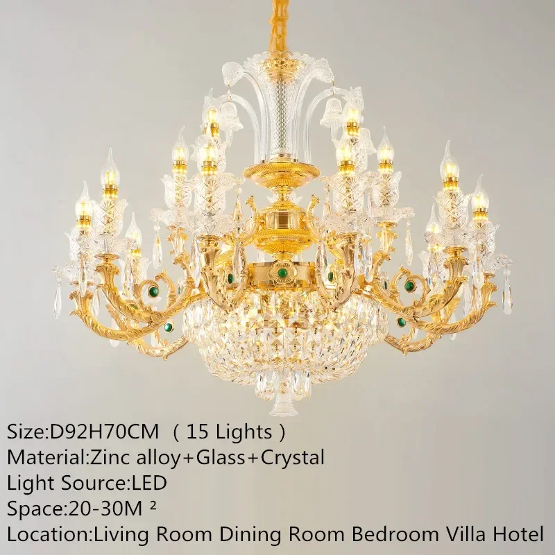 Luxury Crystal Chandelier, Gold Ornate Pendant Light, Nostalgic Living Room Bedroom Lighting, Retro Home Decor Lamp