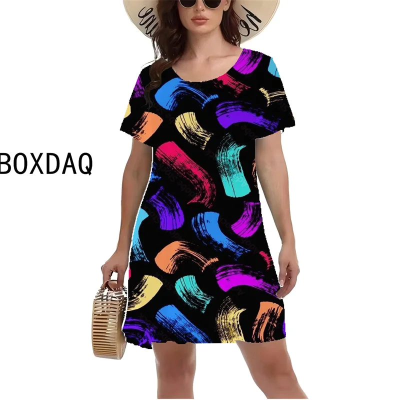 Vintage 3D Flower Printed Dress Big Size Women Short Sleeve O-Neck Casual Dress Hip Hop Personality Mini Dress Vestidos De Mujer