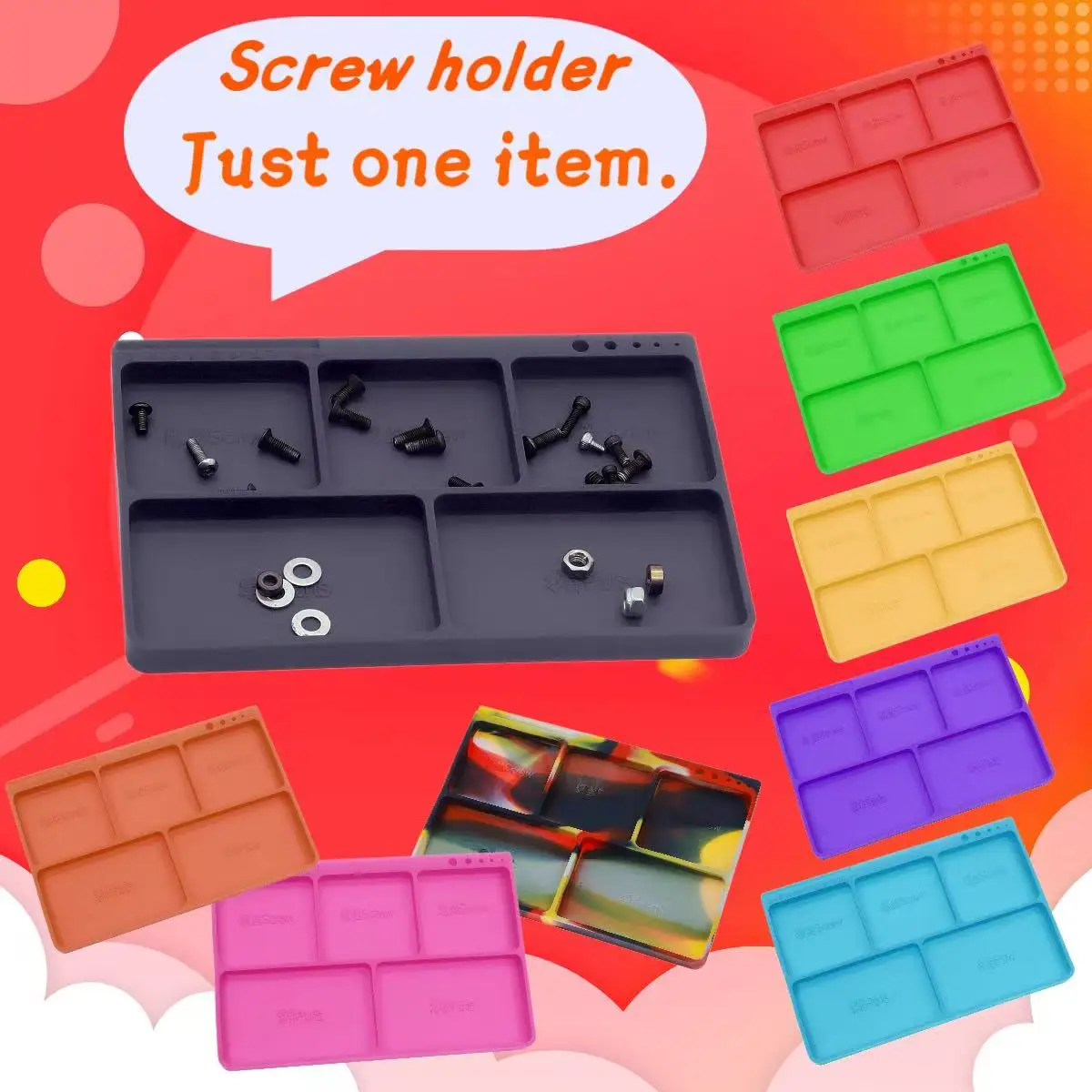 Silicone component tray, screw organizer, anti-slip organizer for screws and small accessories.