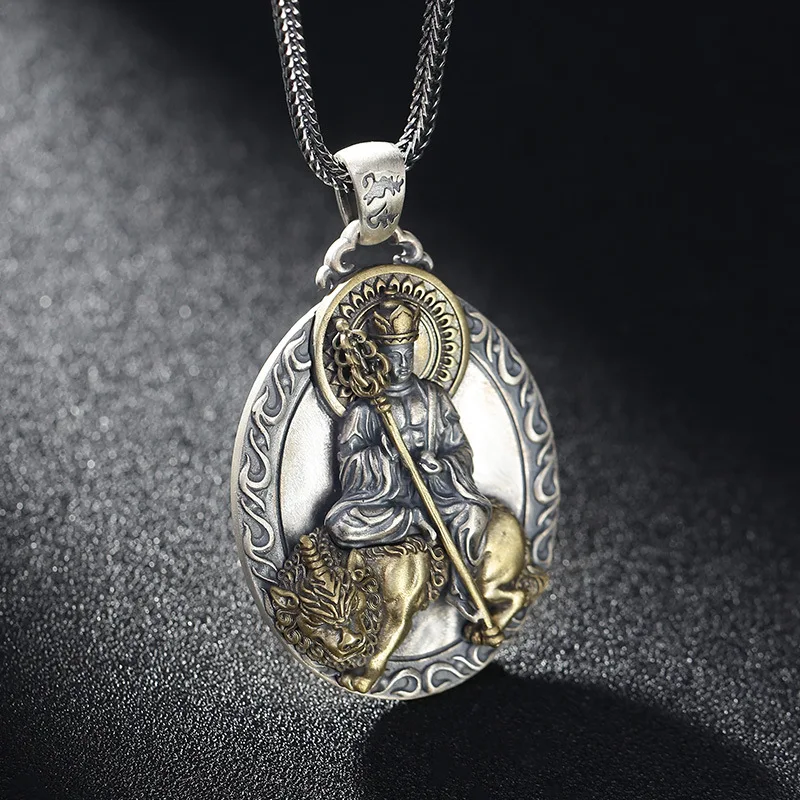 S925 Sterling Silver Buddhism Pendant Black Color Old Process Unisex Ksitigarbha Bodhisattva Brass Fine Jewelry FYNE398
